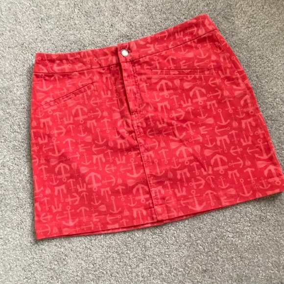 Vineyard Vines Red Fine Corduroy Nautical Theme Print Skirt NWOT - B - Picture 1 of 3